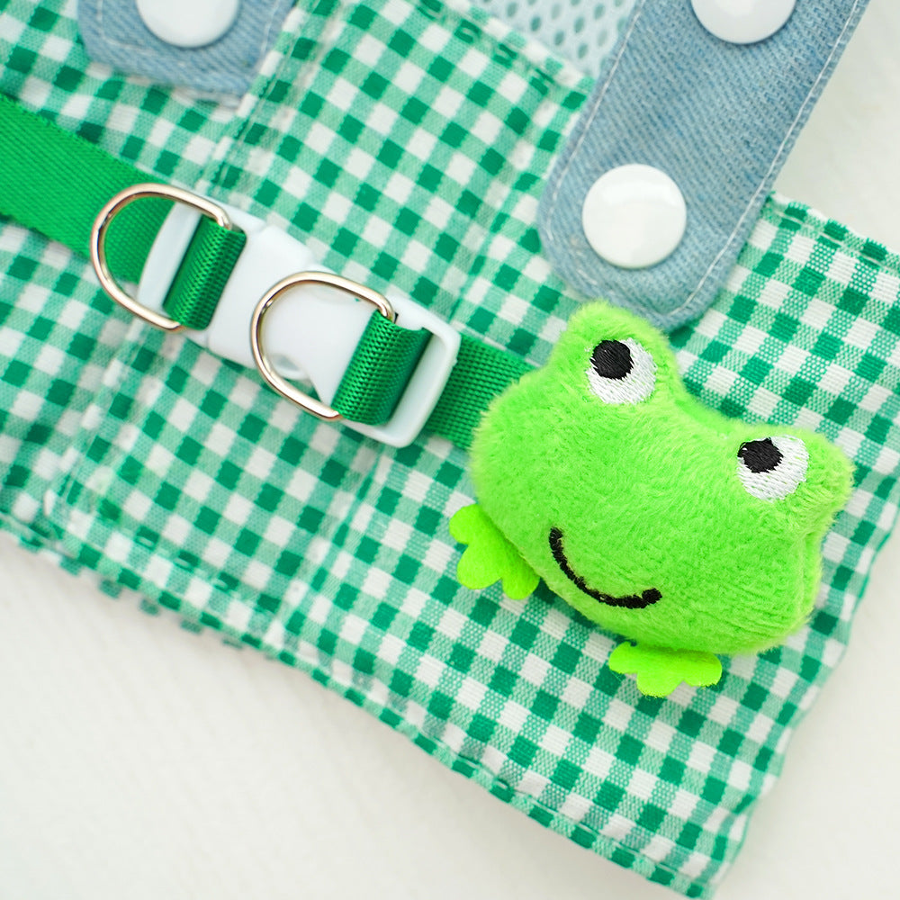 Frog Checkered Pet Harness & Cap Set