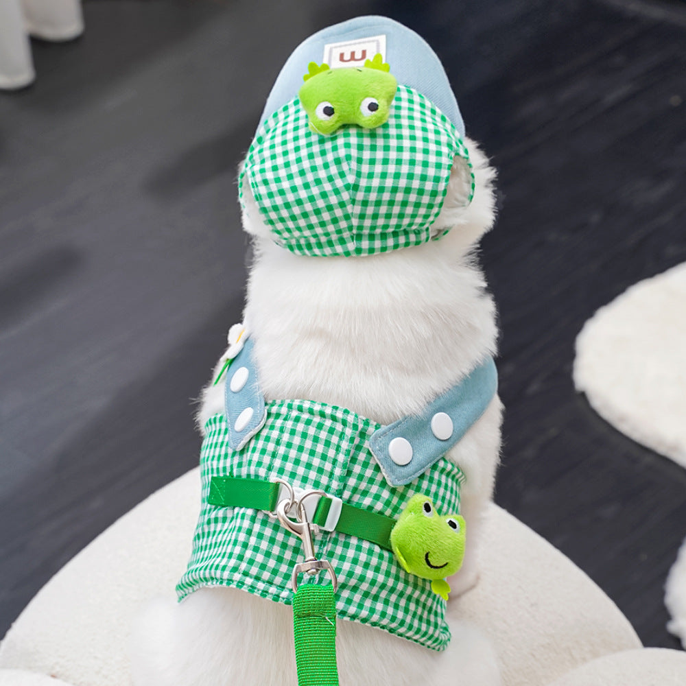 Frog Checkered Pet Harness & Cap Set