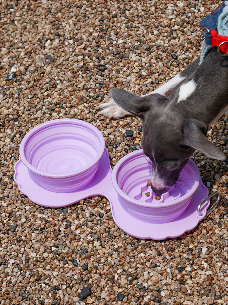 zeze silicone folding pet bowl protection cervical spine dog bowl anti-overturning double bowl cat drinking cat bowl pet supplies