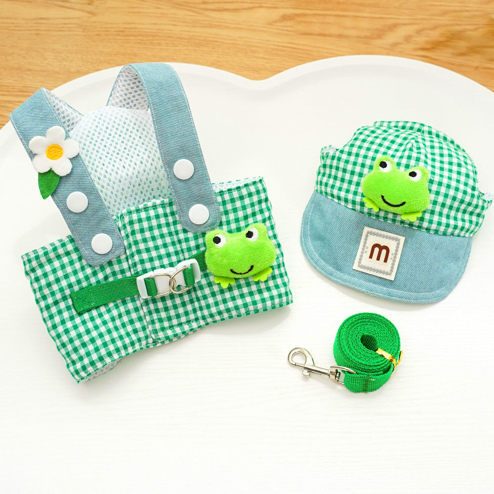Frog Checkered Pet Harness & Cap Set