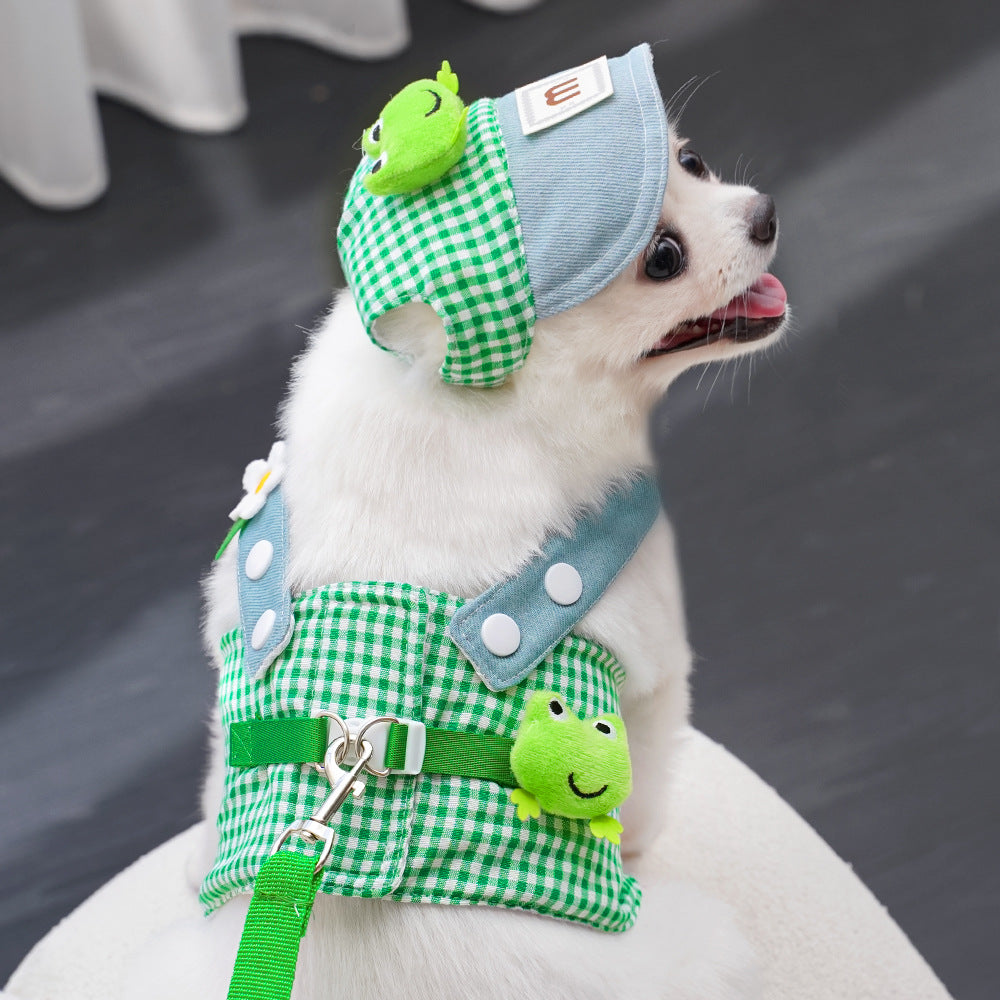 Frog Checkered Pet Harness & Cap Set