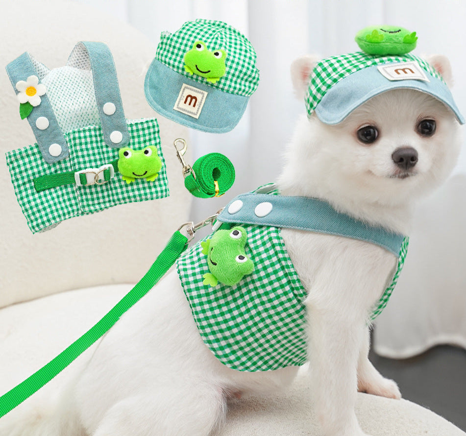 Frog Checkered Pet Harness & Cap Set