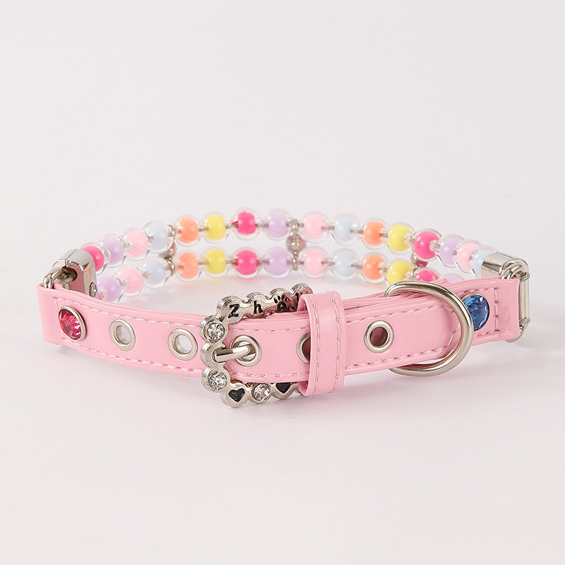Pastel Colorful Beaded Pet Collar&Leash