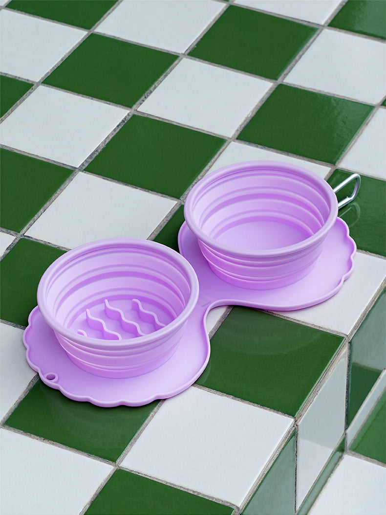 zeze silicone folding pet bowl protection cervical spine dog bowl anti-overturning double bowl cat drinking cat bowl pet supplies