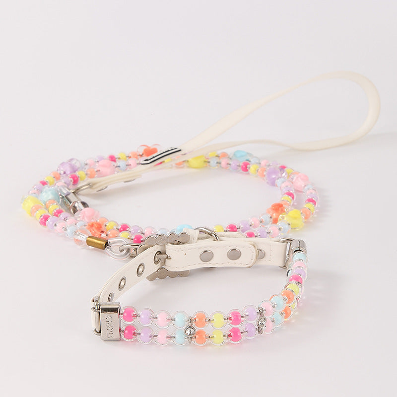 Pastel Colorful Beaded Pet Collar&Leash