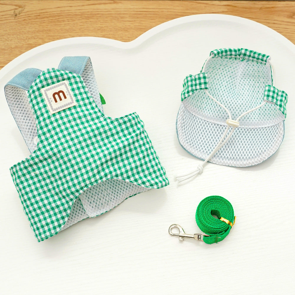 Frog Checkered Pet Harness & Cap Set