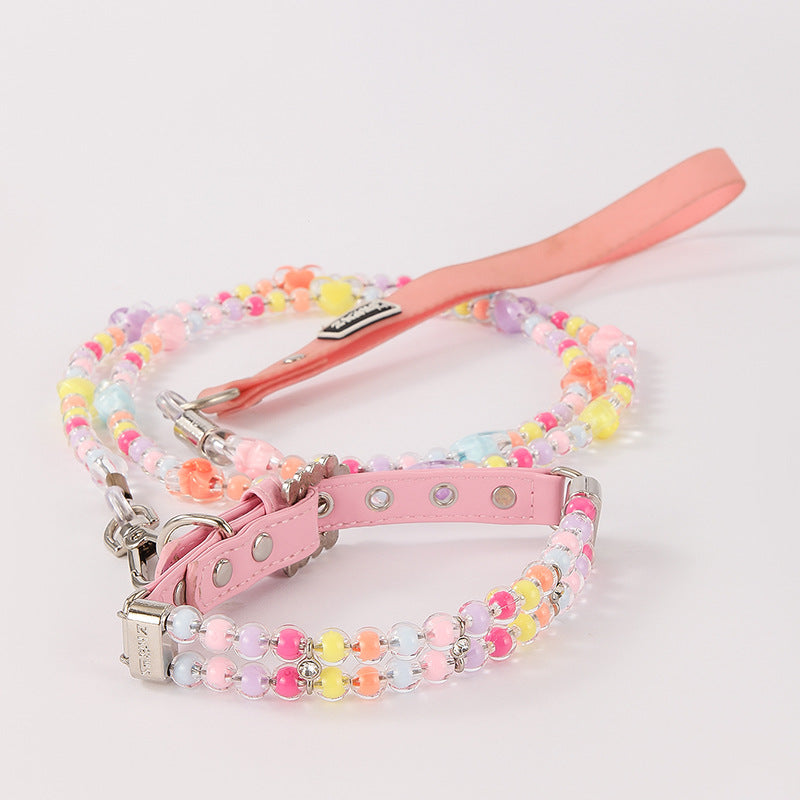 Pastel Colorful Beaded Pet Collar&Leash