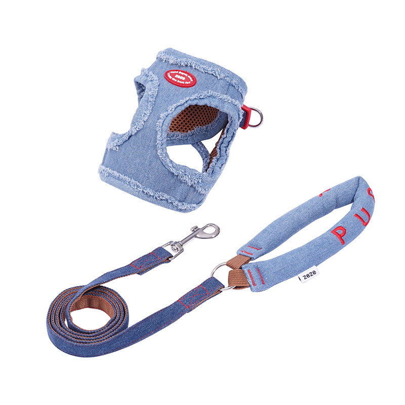 Denim Pet Harness Set