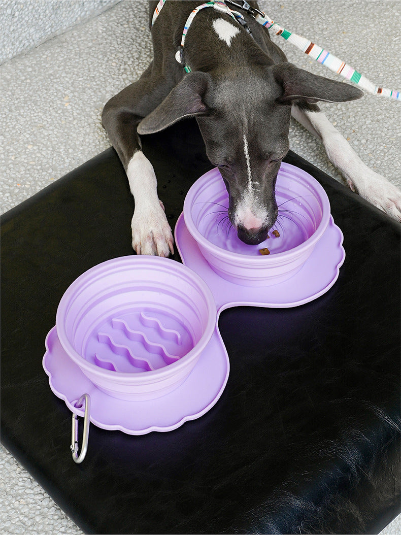 zeze silicone folding pet bowl protection cervical spine dog bowl anti-overturning double bowl cat drinking cat bowl pet supplies