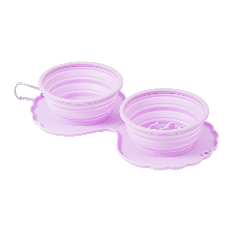 zeze silicone folding pet bowl protection cervical spine dog bowl anti-overturning double bowl cat drinking cat bowl pet supplies